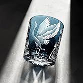 suigetsu Edo Kiriko Crystal Whiskey Glass, Hand-Cut Flying Crane Design, Blue Japanese Traditional Art crystal whisky glass