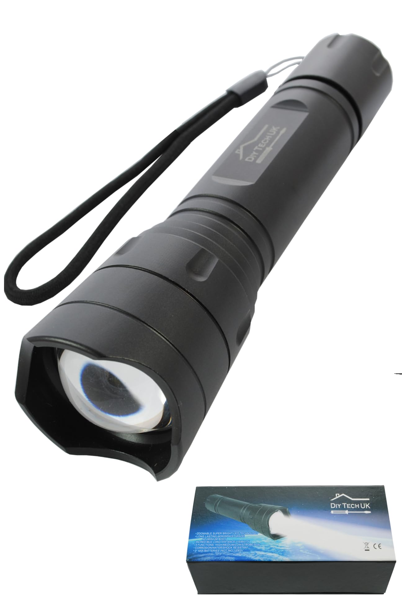 DIY TECH UK - IncrediBeam Supreme 15cm Pocket Torch - Latest Super-Bright LED - 300m Long Range - Zoomable - 5 Functions - Anti-Slip Aerospace Grade Aluminium Body Black