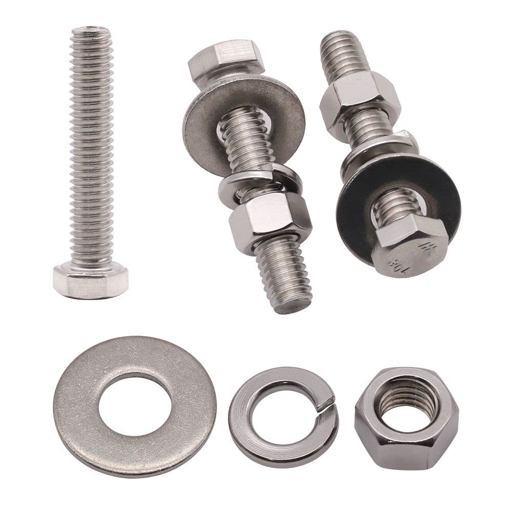 View 1 of (6 Sets) 1/2-13 x 1-1/2" Stainless Steel Hex Bolts & Hex Nuts & Large Diameter Flat Washers & Lock Washers Hardware Kit, 304 Stainless Steel 18-8, Full Thread Hexagon Bolt Assortment