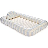 FUNBOY Blue &amp; Green Stripe XL Tanning Pool Lounger Float with Pillow | With Pillow, Large Cup Holder