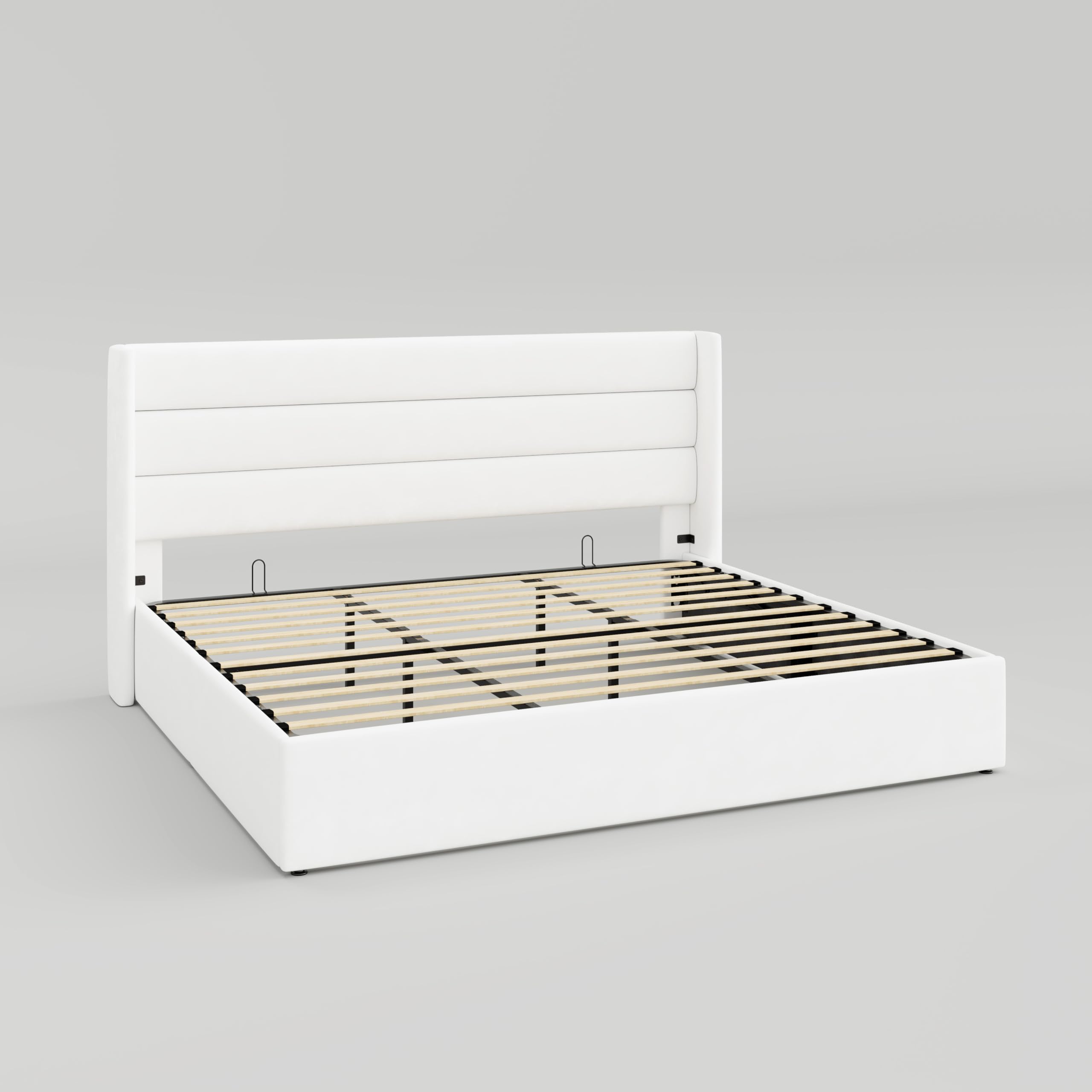 Photo 1 of ****SIMILAR***

MUTICOR King Size Velvet Lift Up Storgae Bed, Horizontal Channel Headboard with Wingback, No Box Spring Needed, Hydraulic Storage, Noises Free, White