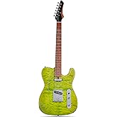Leo Jaymz TL Electric Guitar - Ocean Maple Top, Mahogany Body, Maple Neck - Alnico V Pickups, Locking Tuners- Solid Choice for Beginners &amp; Intermediate Players (Green Ocean)