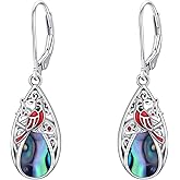 WINNICACA Filigree Abalone Shell Teardrop Cardinal Earrings for Women 925 Sterling Silver Leverback Dangle Drop Earrings for Her Anniversary Chrsitmas Birthday Gifts