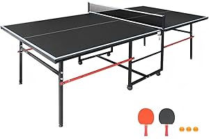 ZYERCH Compact Ping Pong Table, Mid-Size Indoor/Outdoor Table Tennis Game Set, Foldable, Portable Table Tennis Table with Net, 2 Table Tennis Paddles and 3 Balls