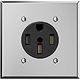 ELEGRP 50 Amps 125/250V Range Oven Stove Receptacle, NEMA 14-50R Flush Mounting Power Outlet UL Listed, Straight Blade Heavy Duty Range Receptacle, with Stainless Steel Wall Plate, Grounding, 1 Pack