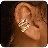 Picuzzy 14K Gold Plated Ear Cuffs Earrings for Women, Cartilage Earring Set Dainty Cubic Zirconia Hoop Earrings Trendy Non Piercing Earrrings for Senstive Ears Gold Jewelry