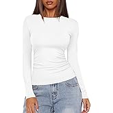 Darong Women's Long Sleeve Crew Neck Shirts Fall Basic Casual Ruched Side Slim Fit T Shirts Tee Tops