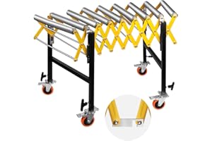 BLUEIAN Expandable Conveyor Roller 888 LBS Capacity, Length 23.5''-51.5'' Height 30''-50'' Expandable Conveyor Roller with Wheels, 23.4'' Wide Roller Conveyor Belt for Woodworking Planer Table Saw