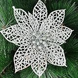 Ninko 10 Pcs 15 cm Artificial Hollow Poinsettia Silver Flower With Shining Edge For Christmas Tree Wreath House Decoration Flower With Shining Edge