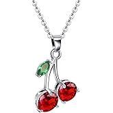VONSSY Red Cherry Pendant Necklace Created-Ruby Flower Fruit Selected Cubic Zirconia Jewelry Gift for Woman Wife