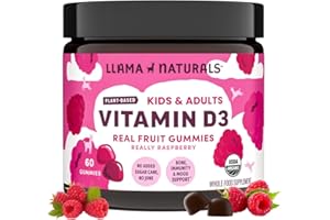 Llama Naturals Vitamin D3, Vegan, Organic Immune Support Supplement, Vitamin D Gummies for Adults and Kids, Real Fruit Gummy Vitamins, Promotes Bone Health, No Added Sugar Cane, Raspberry, 60 Ct