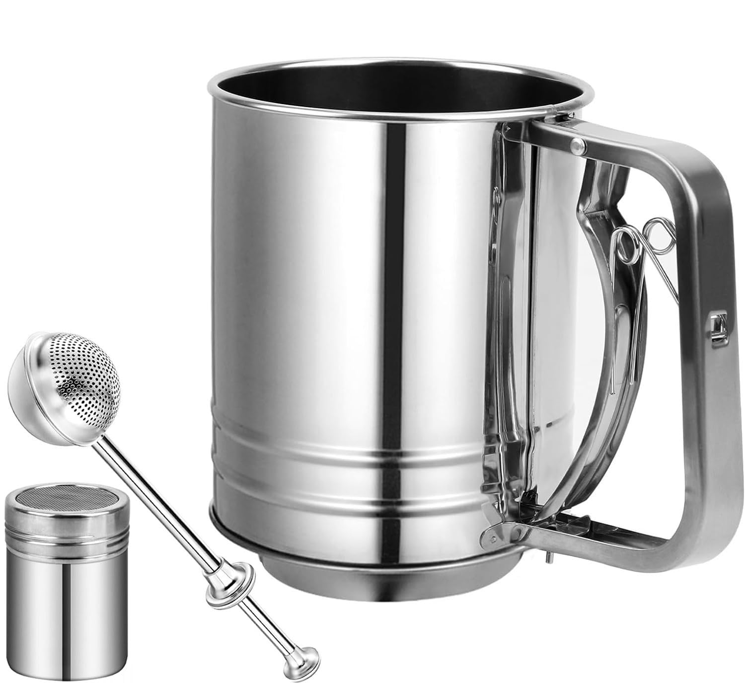 Flour Sifter Stainless Steel,5 Cup Flour Sifter for Baking,3 in1 Sifter for Baking with Powdered Sugar Shaker Duster, Flour Shaker Duster for Baking Cakes, Pastries, Pies, Cupcakes and Desserts