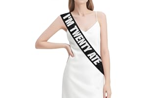 JOYMEMO Black Glitter I'm Twenty Ate Sash with Gold Pin for 28th Birthday Party Decorations, Silver Lettering Adjustable Sash