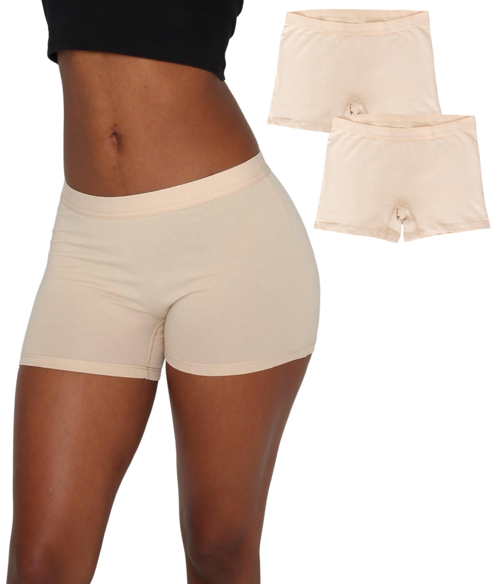 Photo 1 of EVARI Women's Boyshort Panties Comfortable Cotton Underwear Boxer Briefs with Cotton Crotch Pack of 2 (Beige, X-Large)