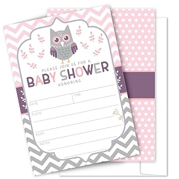Amazon Com Pink Owl Baby Shower Invitations 25 High Quality Owl