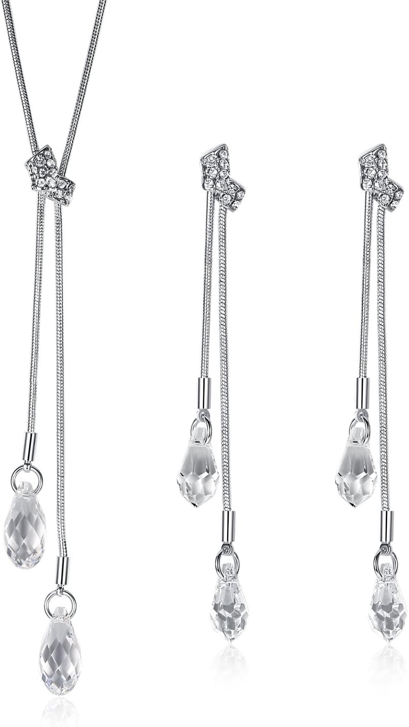 GOSPARKLING Long Danile White Gold Plated Set with Clear Crystals From Swarovski ST-48168