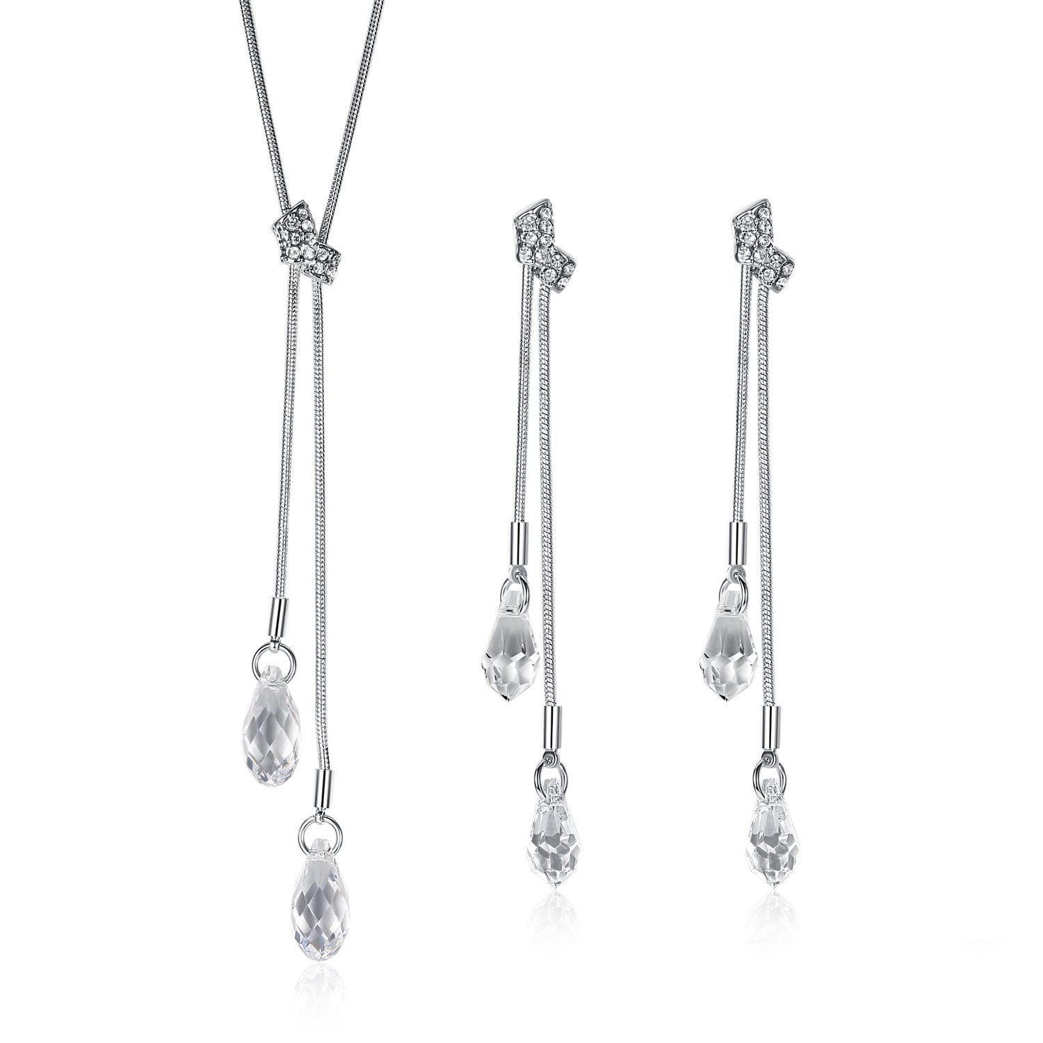 GoSparking Crystal Clear Tear oro blanco K plateó los pendientes y colgante