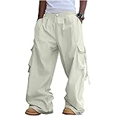 SOLY HUX Men's Baggy Cargo Pants Wide Leg Parachute Pants with Pocket Streetwear
