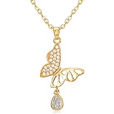 SILBAZ Butterfly Necklace for Women 18k Gold Plated Butterfly Crystal Pendant Trendy Butterfly Jewelry Birthday Christmas Gift for Wife Mom