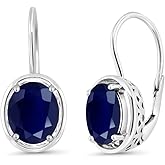 Gem Stone King 925 Sterling Silver Blue Sapphire Dangle Earrings For Women (5.00 Cttw, Gemstone Birthstone, Oval 9X7MM)