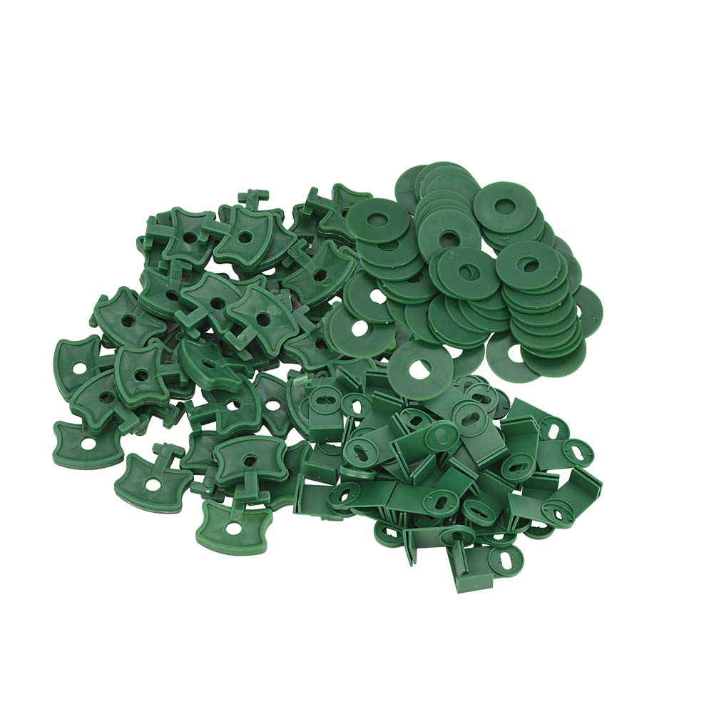 Plastic Greenhouse Twist Clips, Shading Fixing Clips, Washers for Aluminium Greenhouse Insulation Bubble Netting Shading Fixing Fastener Kit (Green 50PCS Clips+50PCS Washer+50PCS L Extenders)