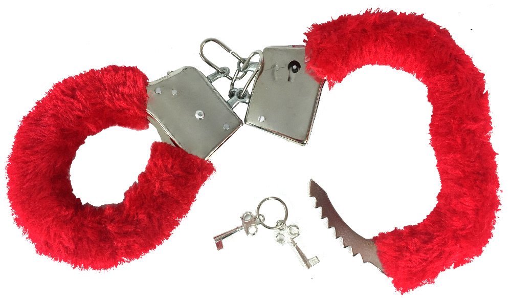 Sexy Soft Red Steel Fuzzy Furry Handcuffs Fur Trimmed Sex