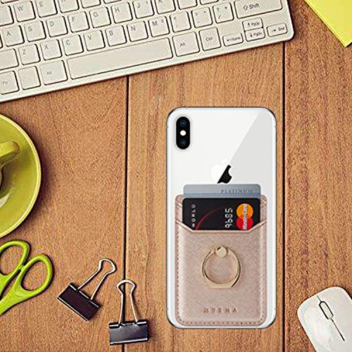 Cell Phone Card Holder with Ring Stand RFID Stick on Wallet Pu Leather Card Holder Back of Phone for iPhone Android and All Smartphones(Gun-Metal Gray) - Thumbnail 7