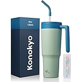 Konokyo Insulated Tumbler with Handle and Straw,40 OZ Vacuum Stainless Steel Water Bottle Travel Mug Metal Cup with Fruit Diffuser,Mist Blue