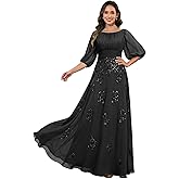 VGMXF Lace Applique Mother of The Bride Dresses for Women with 3/4 Sleeves Chiffon Scoop Neck Wedding Guest Dress