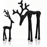 Casaido Christmas Decorations, 2 Pcs Black Resin Reindeer Statue | Tabletop Xmas Deer Figurines, Modern Elk Elegant Centerpieces for Mantel Shelf Tiered Tray Holiday Winter Home Decor