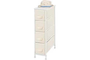 mDesign Narrow Dresser Storage Tower Stand with 4 Removable Fabric Drawers - Steel Frame, Wood Top Organizer for Bedroom, Entryway, Closet - Jane Collection - Cream/White