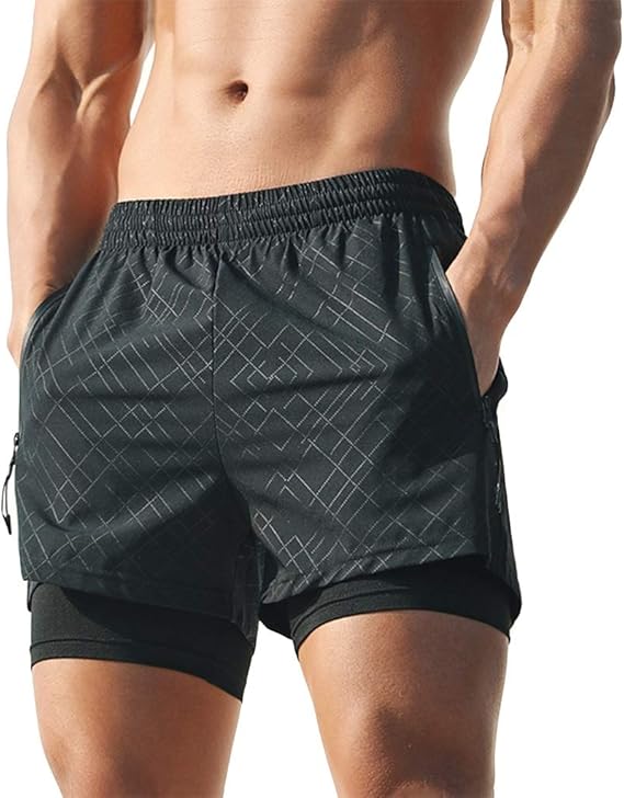 ZAYZ Mens Running Shorts with Compression Liner, Workout Gym Yoga