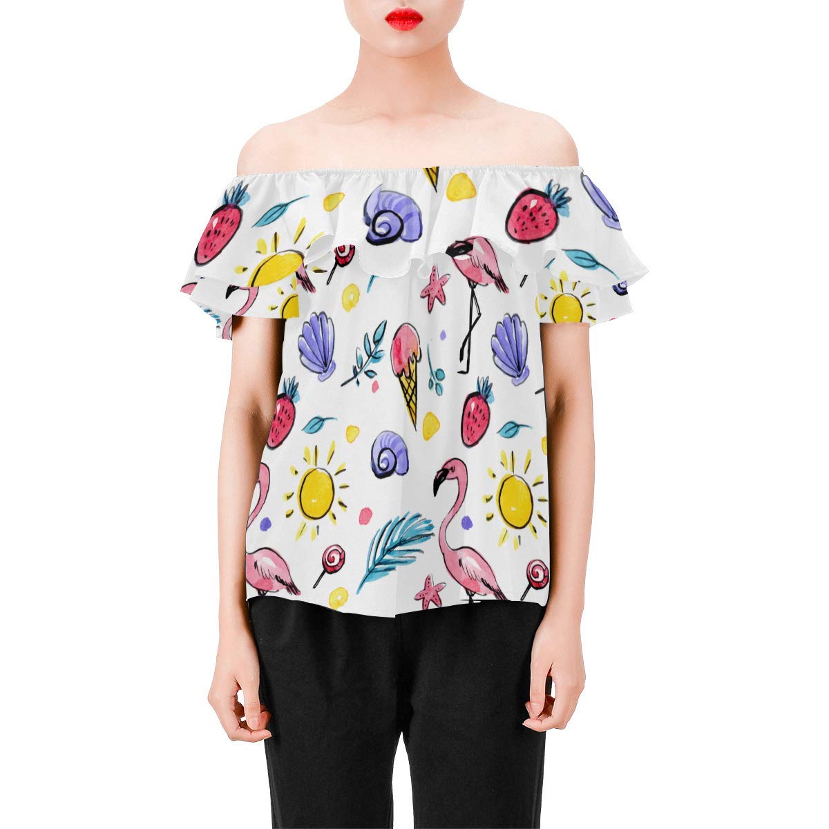 Flamingo Pattern Print Womens ALine Chiffon Blouse Shirt Tops Tops