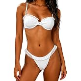 Tsultryofs Women 2pcs Ruffle Bikini Sets Sexy Thong Bikinis | Two Piece Cheeky Swimsuits for Women Cute Ruffle Trim Thong Bathing Suits Beachwear