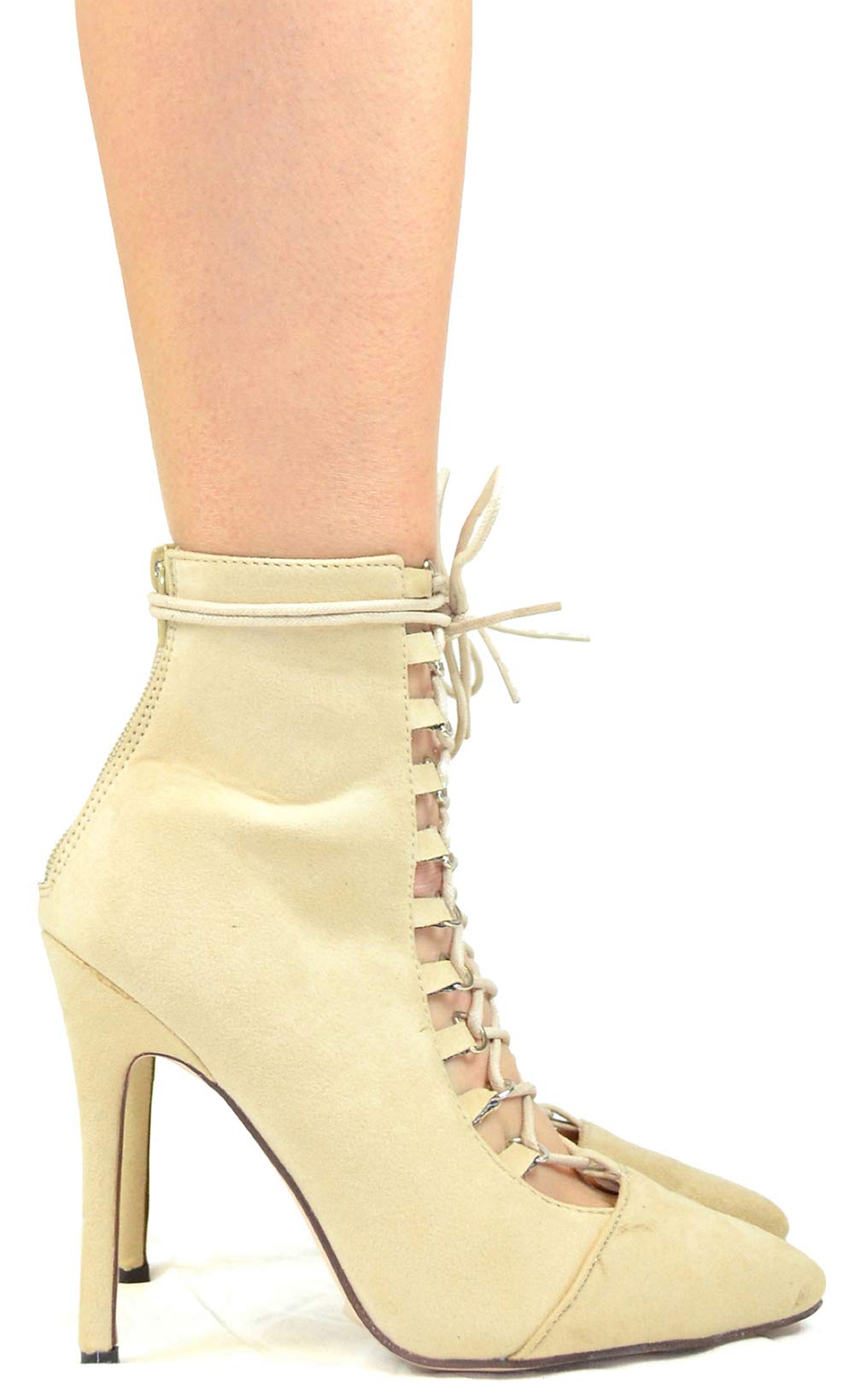 Chase & Chloe Chantelle-3 Pointy Toe Slim Heel Lace Up Women's Heeled Sandal - Image 3