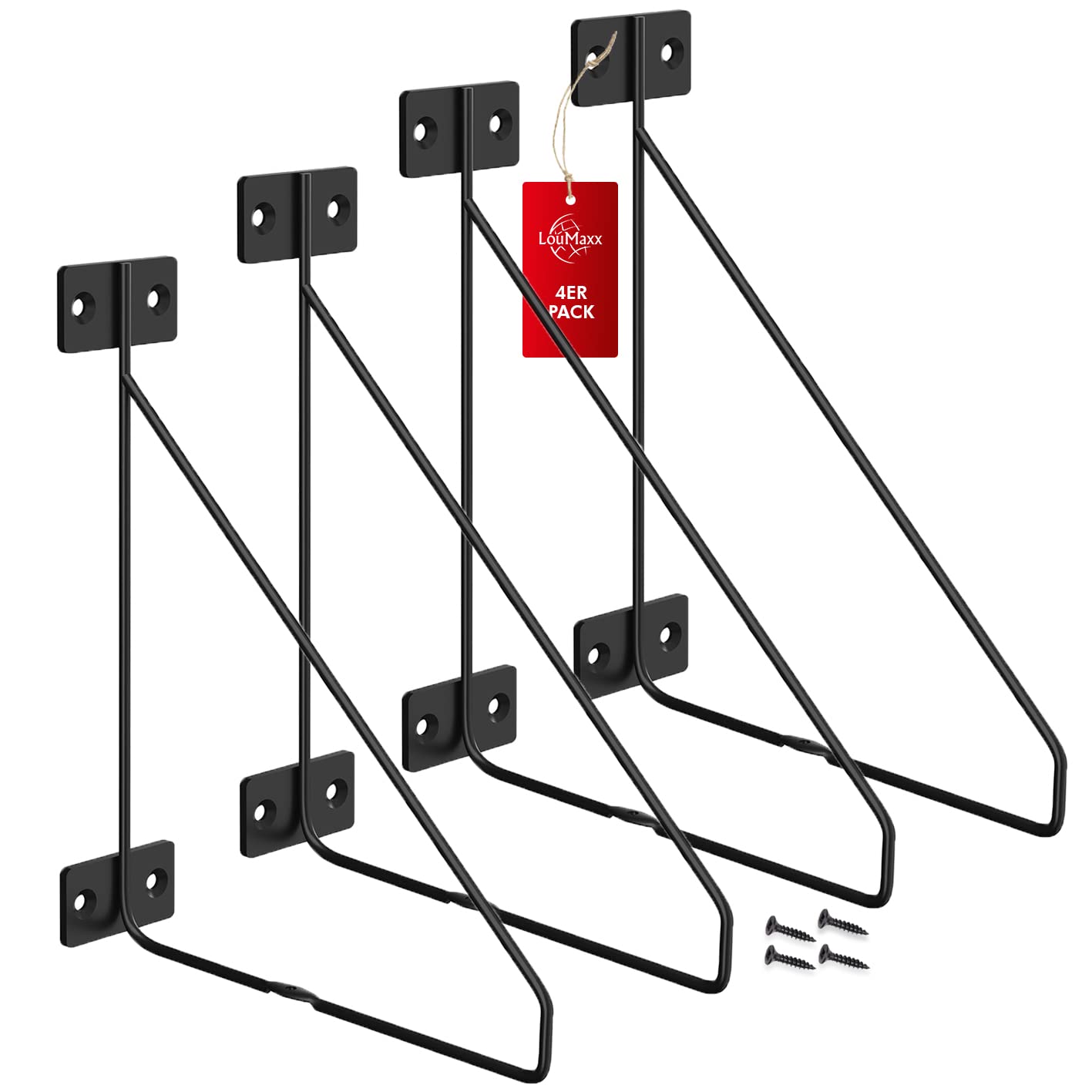 LouMaxx Bar Shelf Brackets Set of 4 Heavy Duty Angle Shelf Brackets Design Shelf Bracket in Black Modern Wall Shelf Bracket 21 x 17 cm