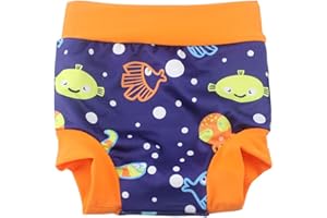 BABYPREG Leideur Baby Swim Nappies for Kids Cover Diaper High-Waisted Swimming Shorts (3-5 Years, Blue (Fish))