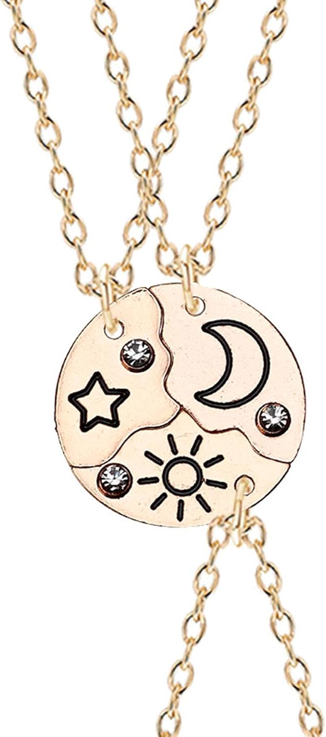 3 Piece Set Sun and Moon Star Pendant Necklace Best Friend Bff