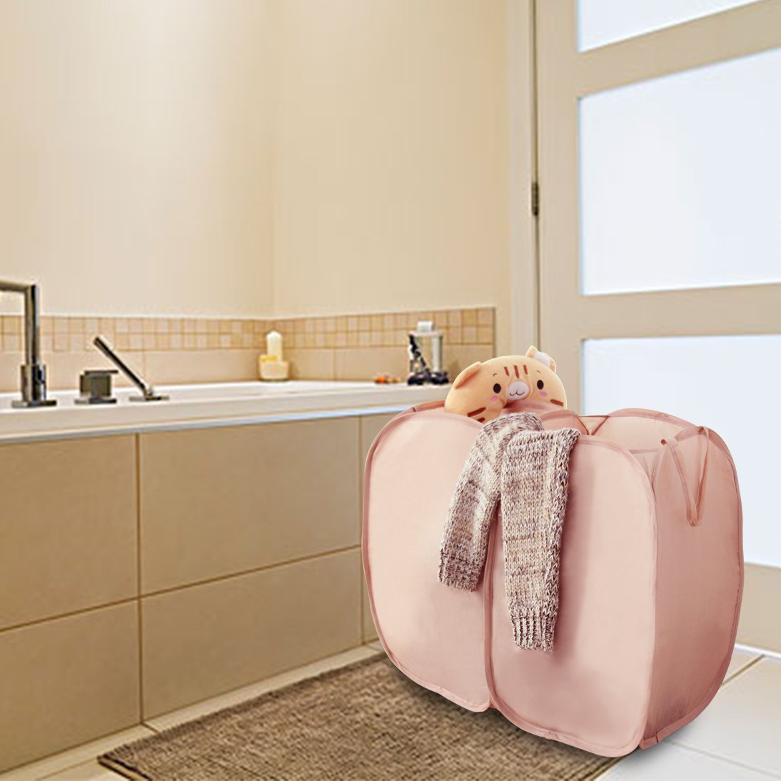 Wäschekorb, WOWGO 2 IN 1 Pop Up Wäschekorb Faltbarer Nylon Wäschebeutel Faltschachtel Aufbewahrung für Wäsche Spielzeug Auf Lager-braun