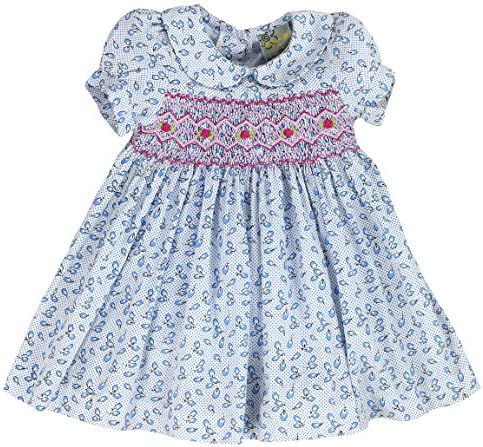 sissymini Infant and Toddlers (12M-4T) Soft Printed Cotton Hand Smocked Dresses | Tessa Talbot's Raindrop in Baby Blue-2T