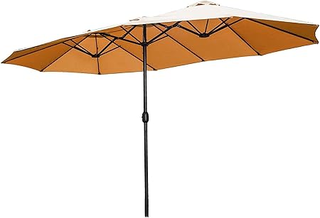Amazon Com Lokatse Home Double Sided Market Patio Outdoor Umbrella 15 Feet Garden Aluminum Umbrella Twin Sun Canopy Umbrella With Crank Khaki Garden Outdoor