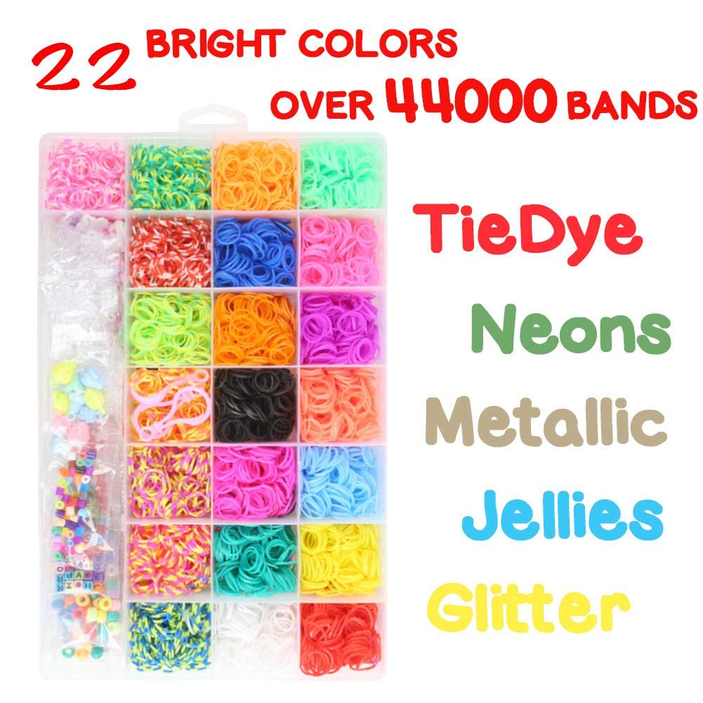 Koogel Colorful Rubber Bands Loom Set Premium Loom Bands 22 Colors,35 Pendants,6 Small Crochets,300 Beads Pack,500 S Buckles, Organizer for DIY Jewelry Dolls Hats Skirts