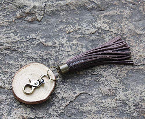 Women's Leather Tassel Key Chain Earrings Women Handbag Wallet Accessories Bag Charm Dark Brown - Thumbnail 2