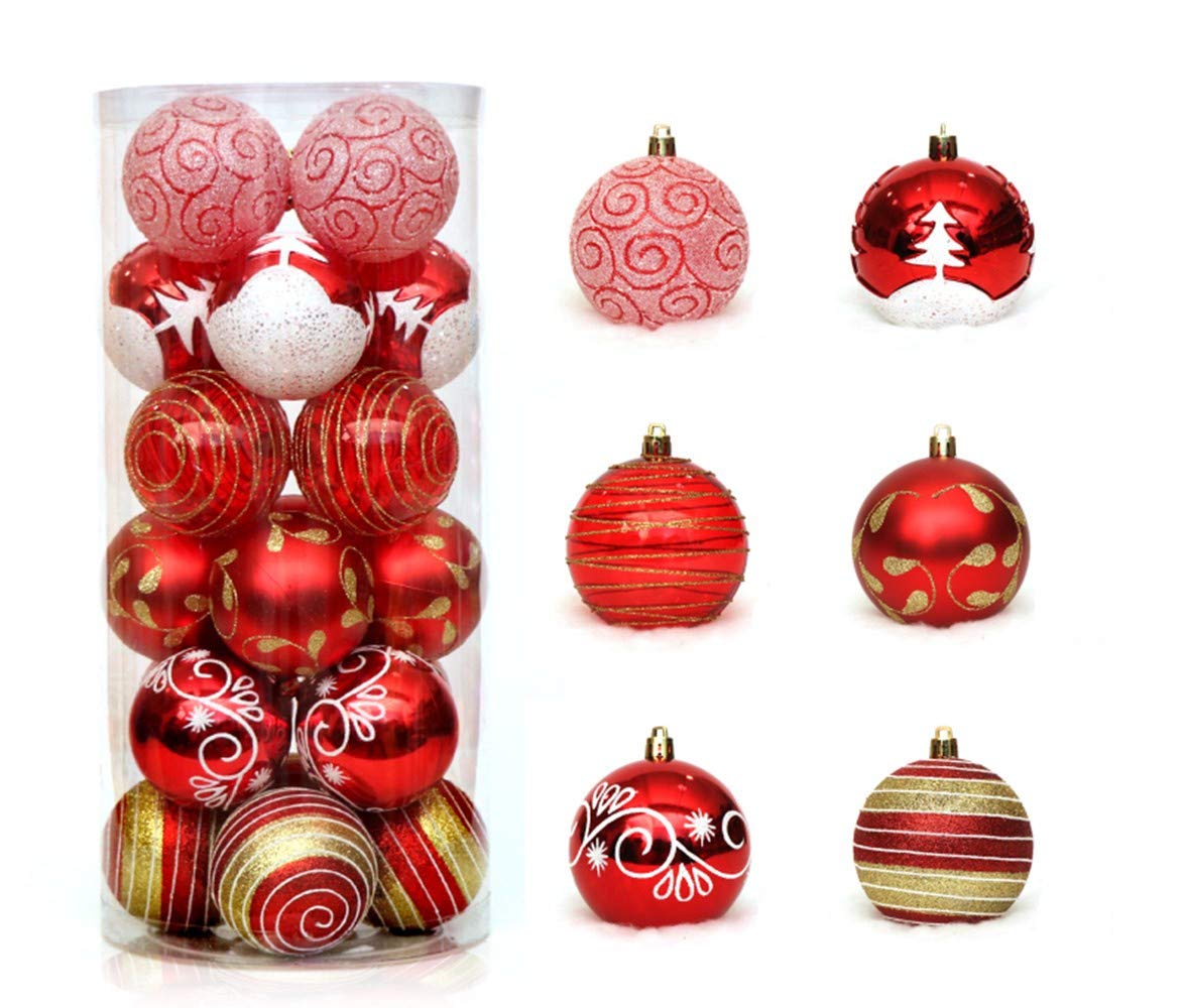 KIKOM Christmas Ball Ornaments 24ct 2.36" Shatterproof Painted Hanging Balls Christmas Tree Decoration Set For Holiday Wedding Christmas Decor 6cm (Red)