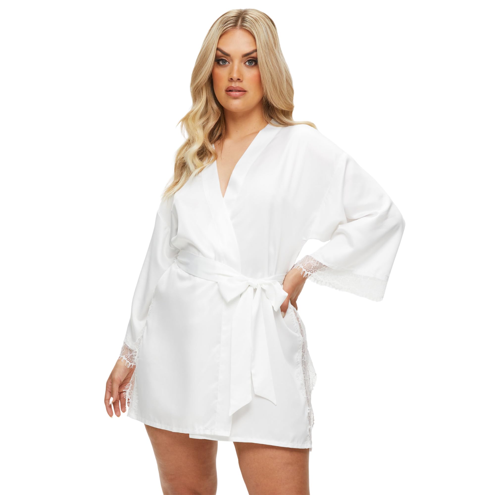 Ann Summers Cherryann Satin Robe Satin Dressing Gown for Women, Lightweight Dressing Gown, Tie Waist Kimono Dressing Gowns, Bridal Robe - Genuine Womens Lingerie Nightwear Ivory