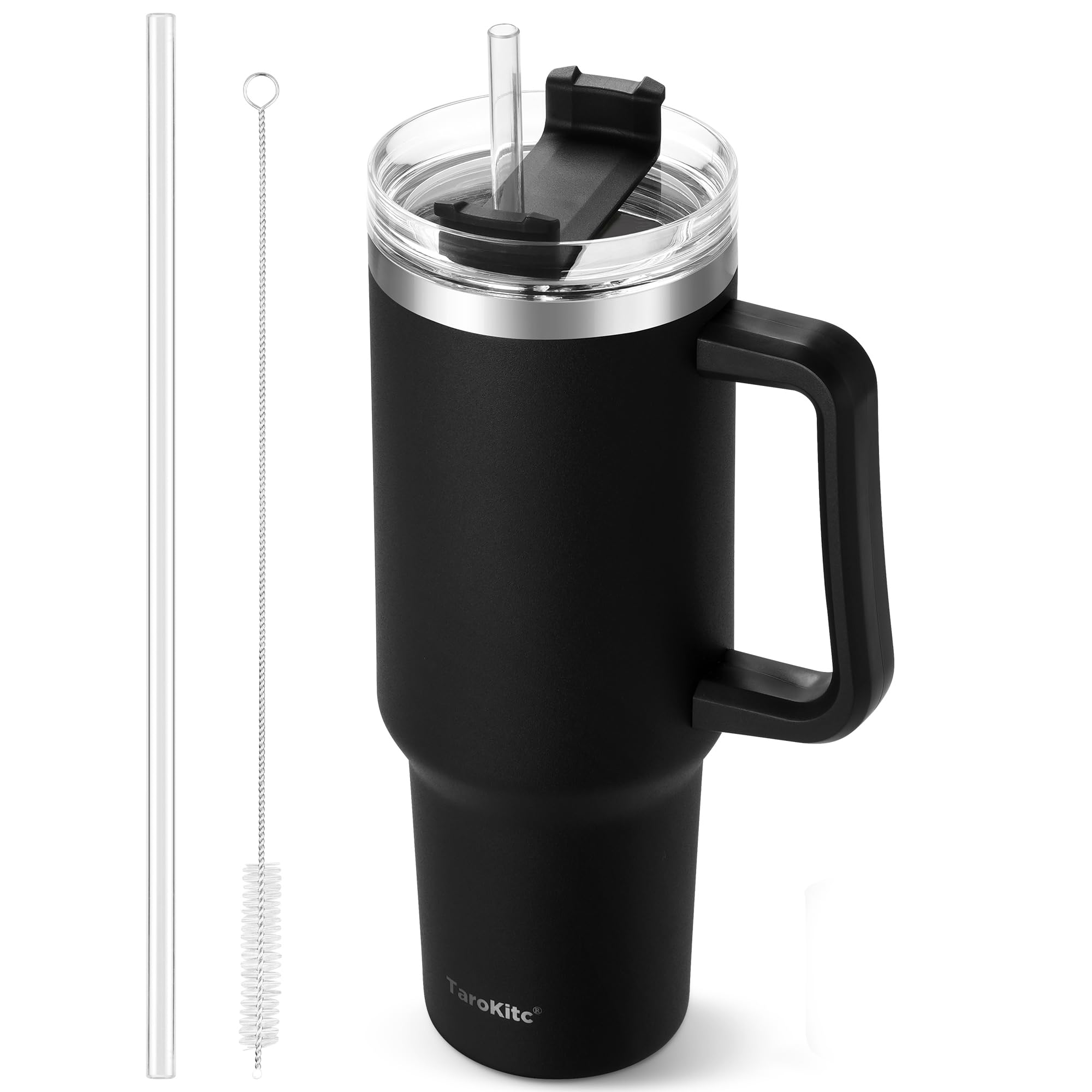 Photo 1 of TaroKitc 40 oz Tumbler with Handle | Stainless Steel Insulated Travel Mug Iced Coffee Cup with Lids and Straw | Keeps Drinks Cold for 34 Hours | Dishwasher Safe, BPA Free | BLACK