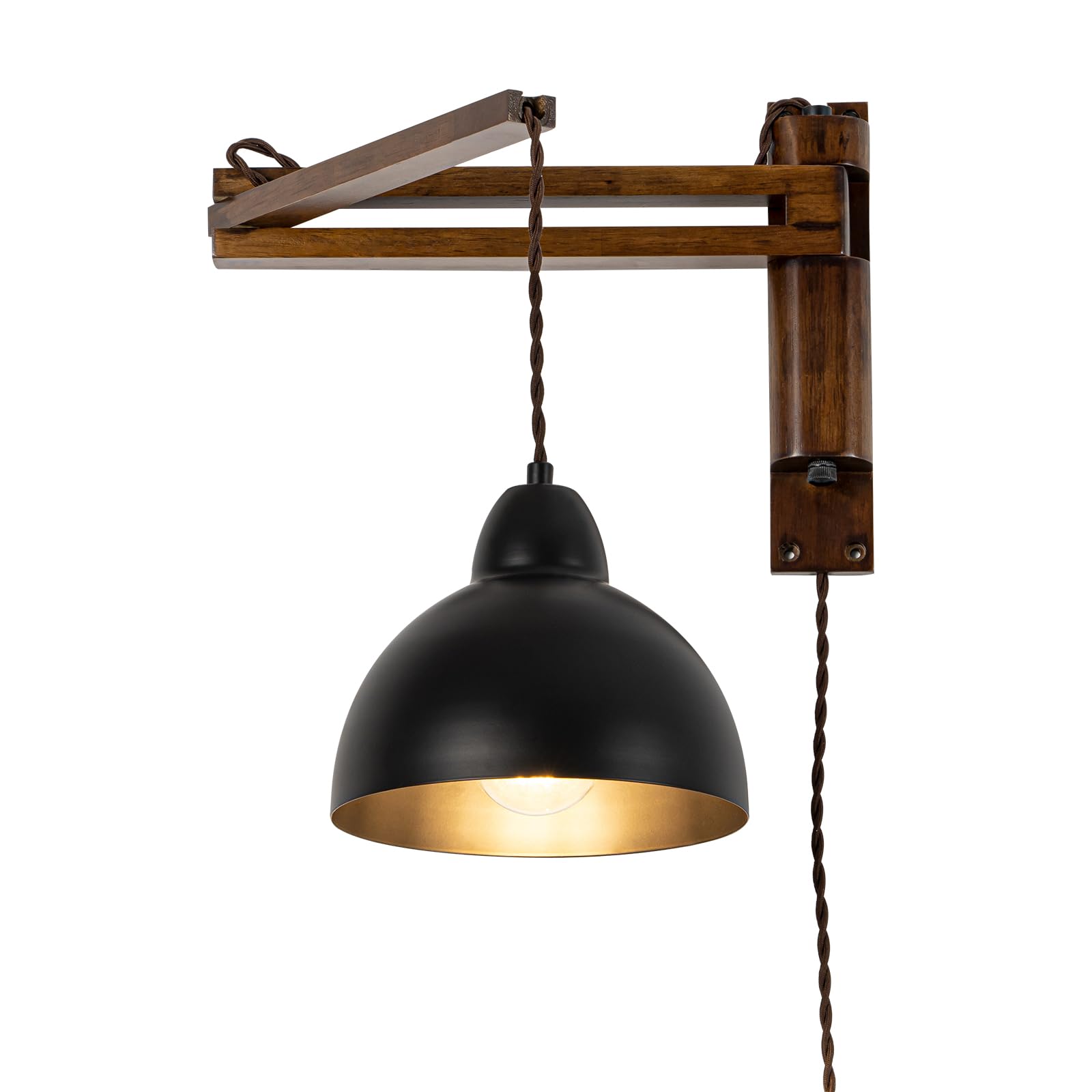 Photo 1 of Ahaloye Plug in Wall Sconces, Black Wooden Farmhouse Swing Arms Wall Lamp with Dimmable Switch Black Rustic Bohemian Wall Mount Lamp for Bedroom Living Room