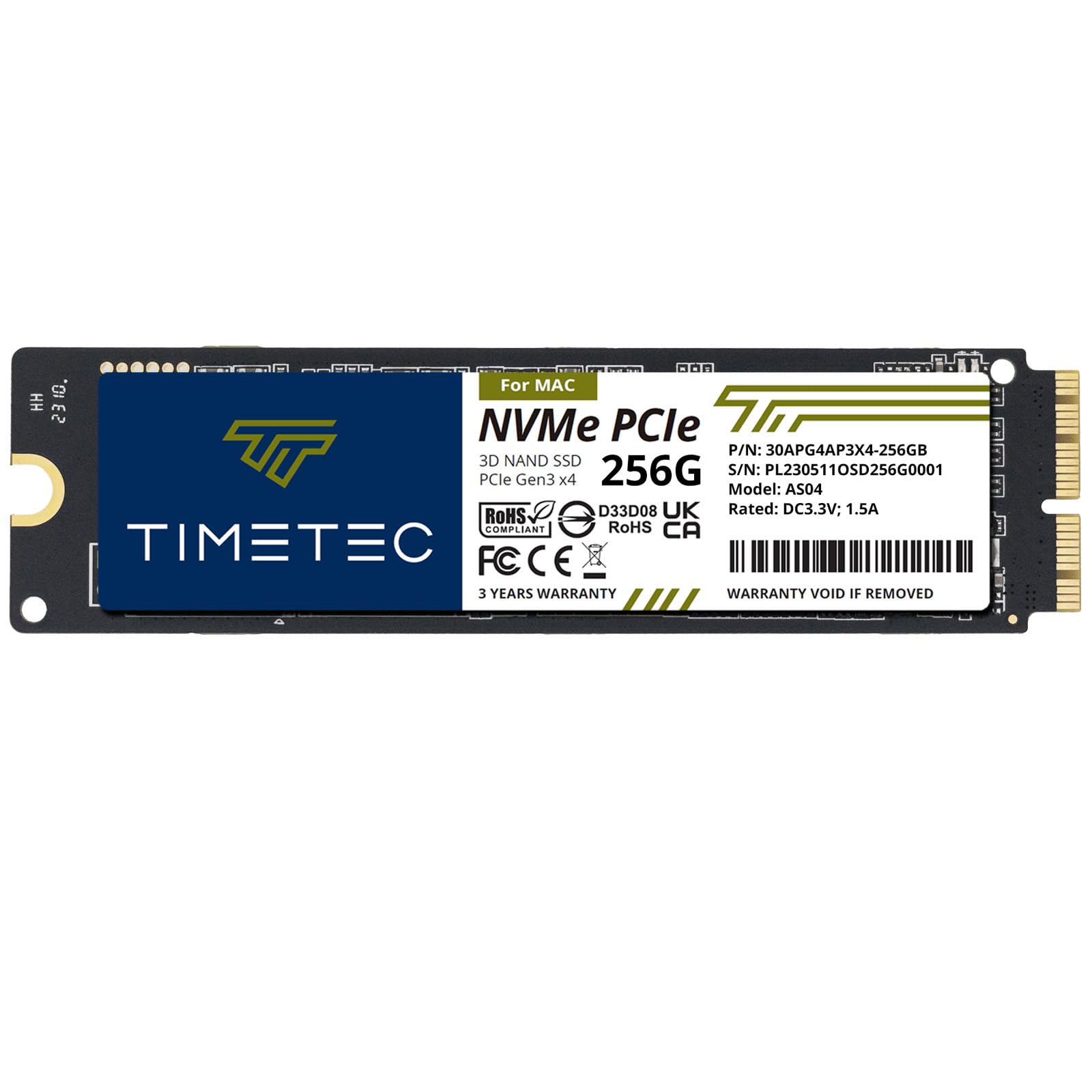 Photo 1 of Timetec 256GB MAC SSD NVMe PCIe Gen3x4 3D NAND TLC Read Up to 1,950MB/s Compatible with Apple MacBook Air (2013-2015, 2017), MacBook Pro (2013-2015), iMac (2013-2019), Mac Pro (2013), Mac Mini (2014)