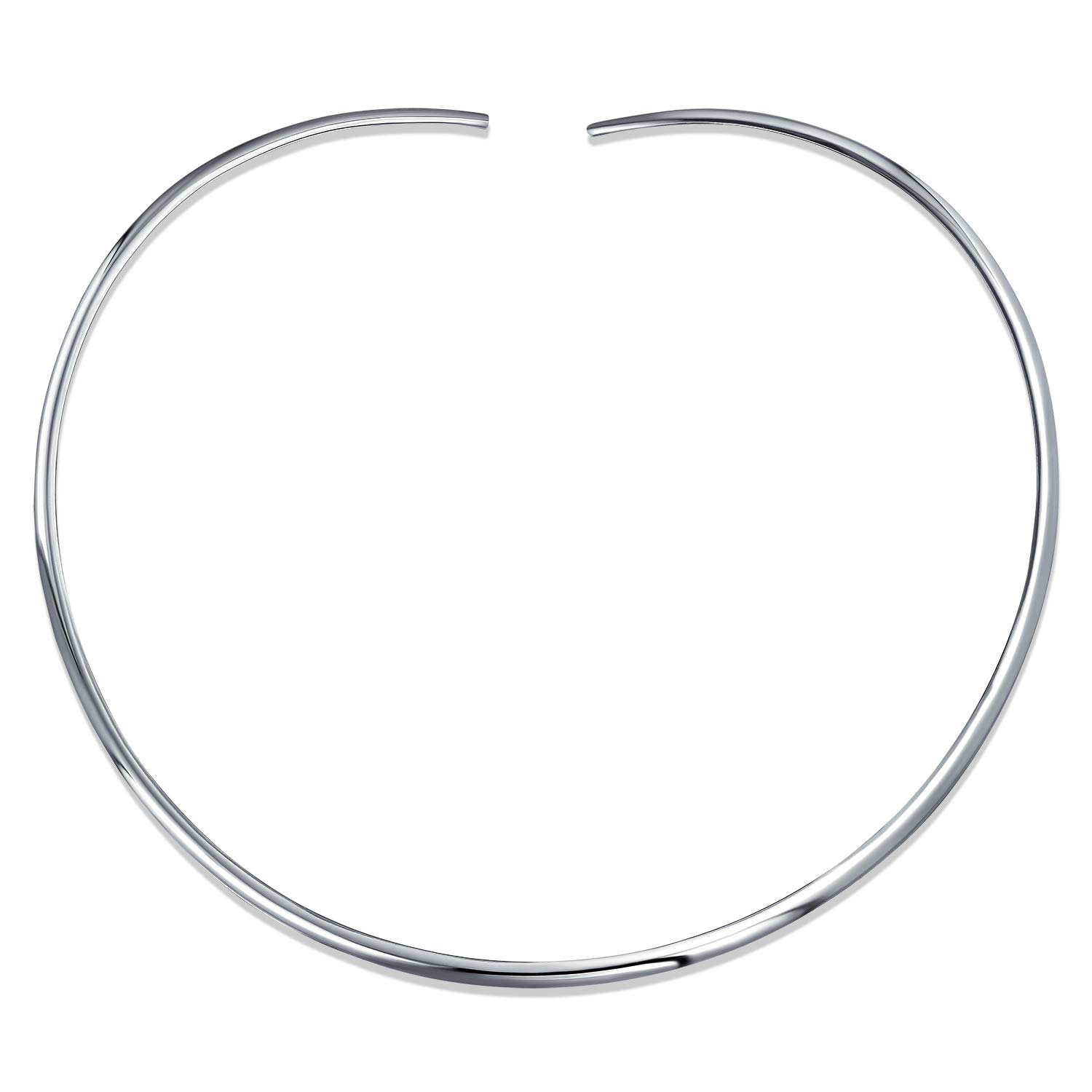 Bling Jewelry Classic Simple Plain Flat Slider Contoured Collar Curved Choker Necklace For Women Polished.925 Silver Sterling Add Pendant 3MM