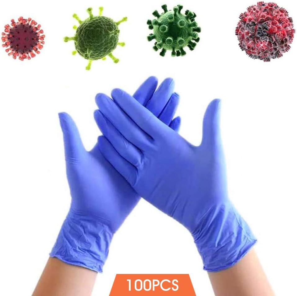 Rifny 100pcs Nitrile Gloves Disposable Exam Gloves Blue Latex-Free Powder-Free Nitrile Gloves Exam Gloves Protective Gloves (Medium)